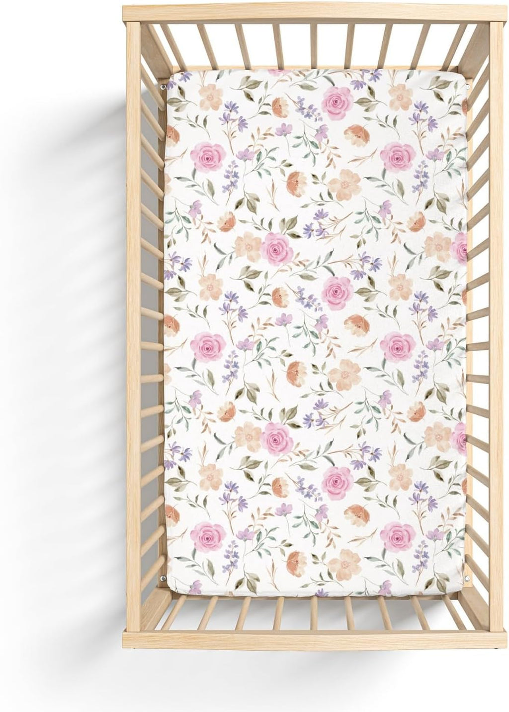 Organic All in One Crib Sheet and Mattress Protector - Waterproof Protectors - Reusable Washable – Fits Cribs – 52”x28”- with 9” Skirt Flower