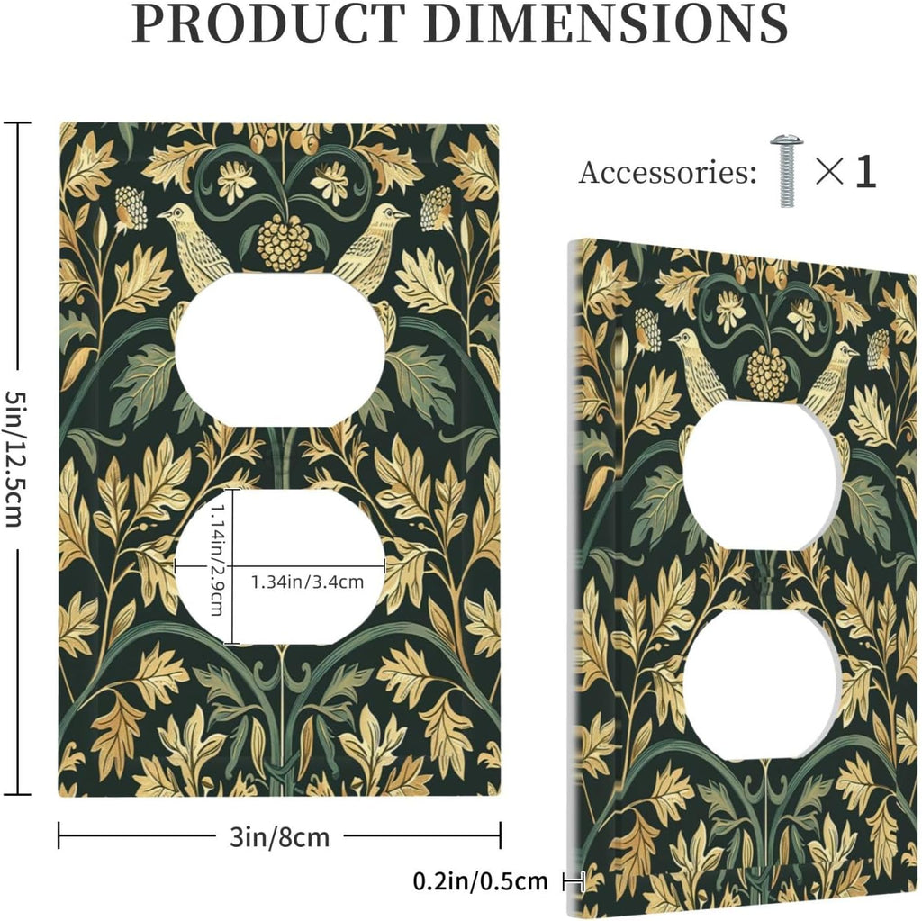 Outlet Covers William Morris Vintage Botanical Birds Golden Green Leaves 1 Gang Duplex Wall Plate Decorative Switch Plates Electrical Receptacle Faceplate Light Switch Cover for Bedroom