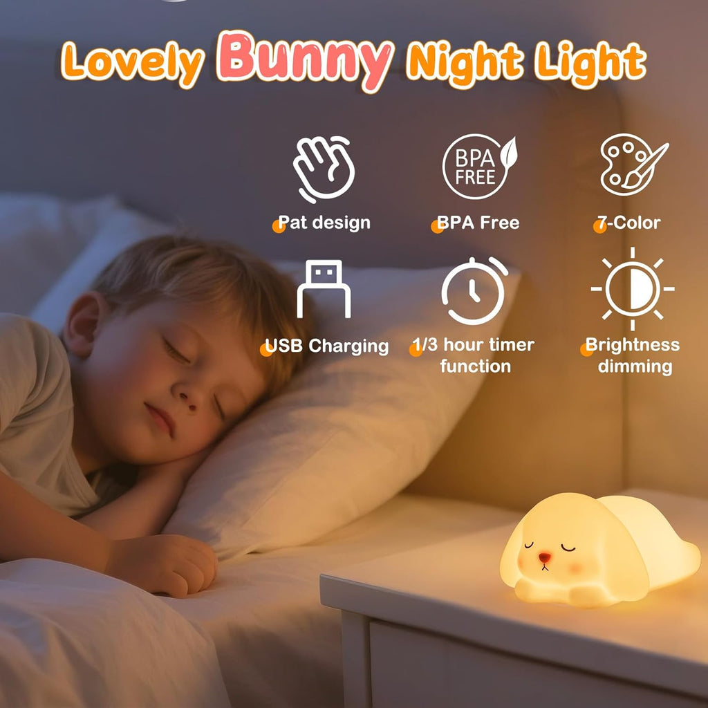 Tremdwoto Bunny Night Light for Kids - 16 Color Changing, Rechargeable Dimmable Nursery Lamp with 1/3 H Timer, Cute Animal Night Light for Baby Boys Girls, Kawaii Room Decor Gift