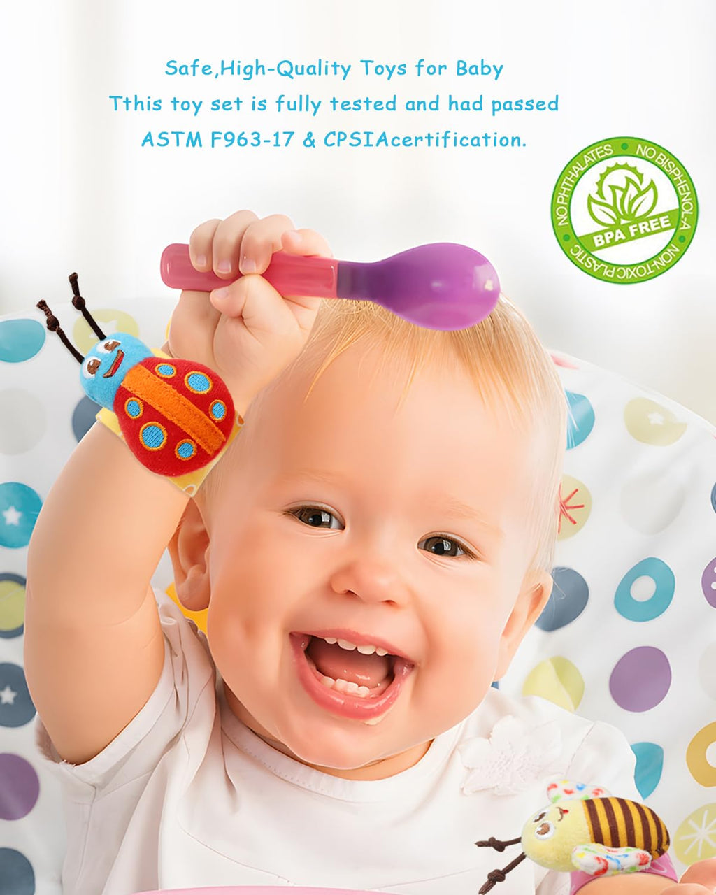 Baby Hanging Rattle, Wrist Rattles Foot Finder Rattle Sock, Hand and Feet Rattle Toy, Newborn Present Baby Shower Birthday Gift Set for0 3 6 9 12 24 to 36 Months Babies(12 E)