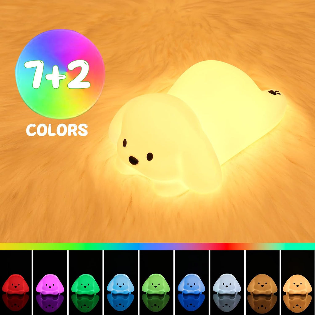 LOVERUIS Night Lights Squishy Light Dogs Colorful Night Light for Kids 1/3 Hours Timer Dimmable Puppy Gift Kid Dog Cute Decor