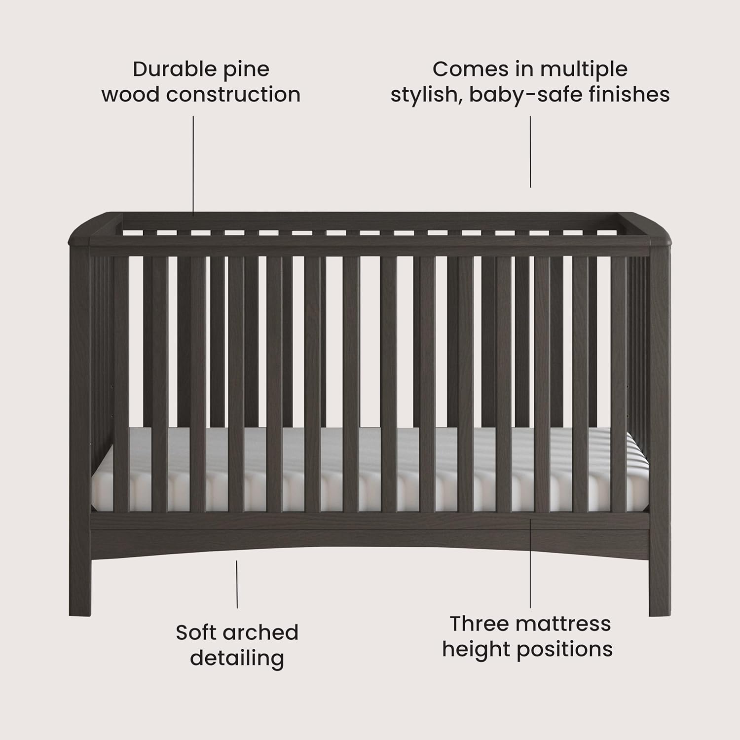 Child Craft London 4-in-1 Convertible Crib, Baby Crib Converts to Day Bed, Toddler Bed and Full-Size Bed, 3 Adjustable Mattress Positions, Non-Toxic, Baby Safe Finish (Dapper Gray)