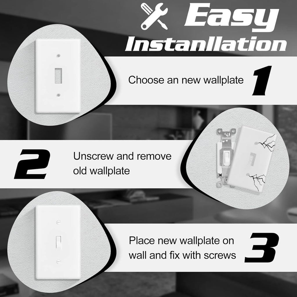 Decorator Wall Plate Toggle Light Switch Plate Outlet Cover,Unbreakable Polycarbonate Thermoplastic, White (4-Pack, Single Toggle-White)