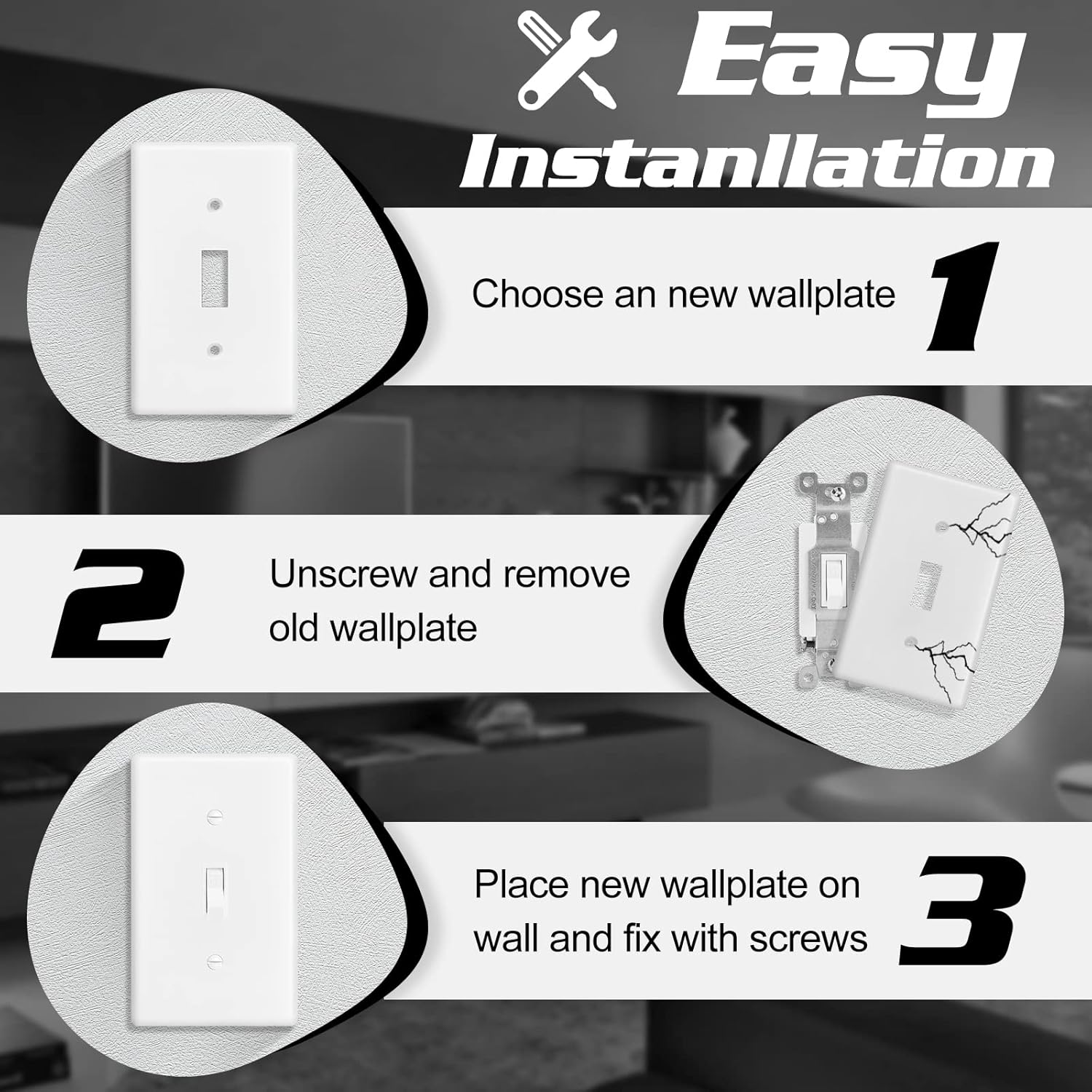 Decorator Wall Plate Toggle Light Switch Plate Outlet Cover,Unbreakable Polycarbonate Thermoplastic, White (4-Pack, Single Toggle-White)