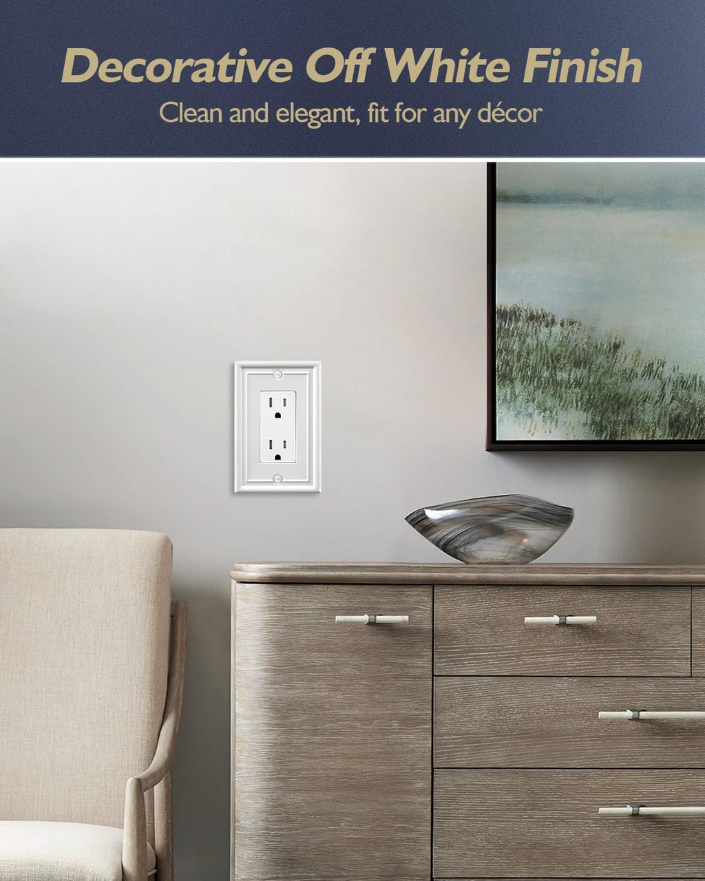 2-Pack Decorator Wall Plate, Off White Outlet Covers, Metal Wall Plate Cover for Receptacle, GFCI Outlet, Dimmer Switch, 3.15''*4.88'', Midsize