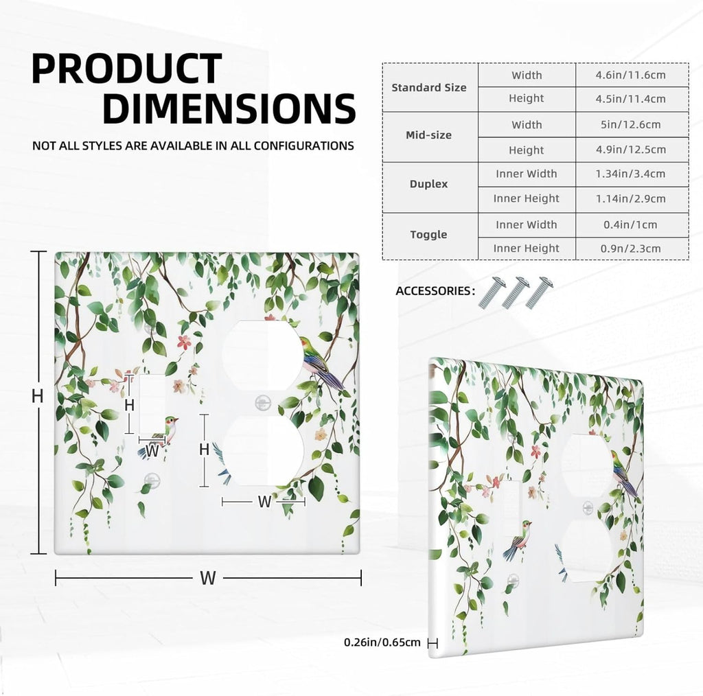 Wallplates Green Leaves Bird Eucalyptus Sage Plant 1 Toggle 1 Duplex Switch Plate Electrical Gfci Faceplate Decorative Light Switch Covers For Bed Room Living Room Decor