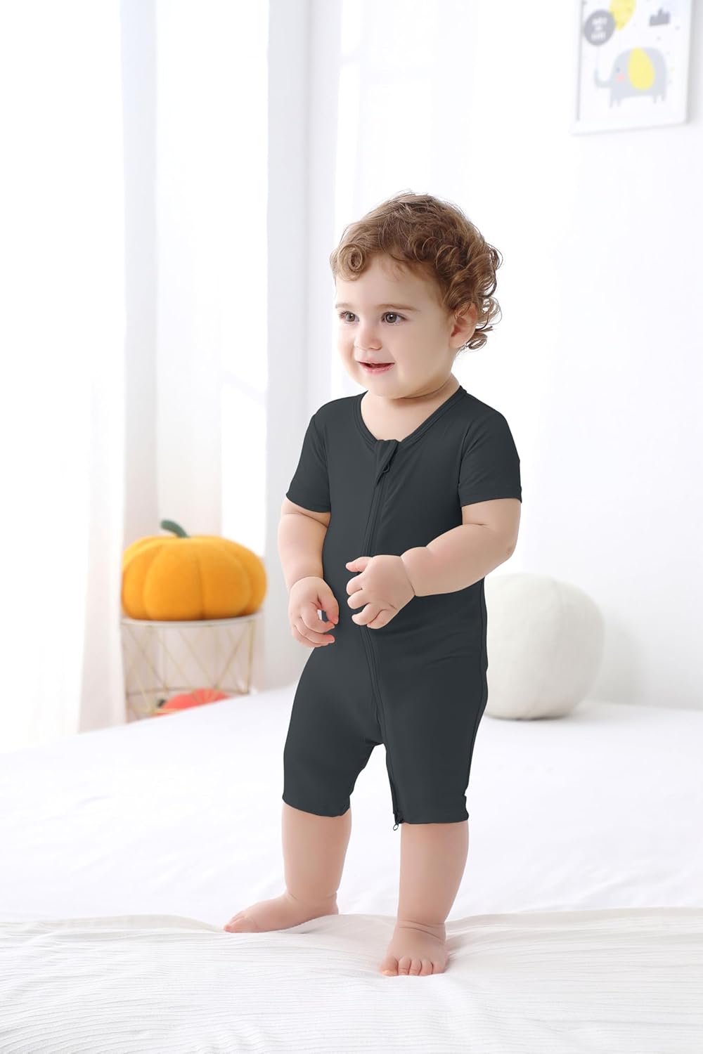 GUISBY Rayon made from bamboo Baby Pajamas Short Sleeve Footless Rompers 2 Way Zipper Sleeper for Baby