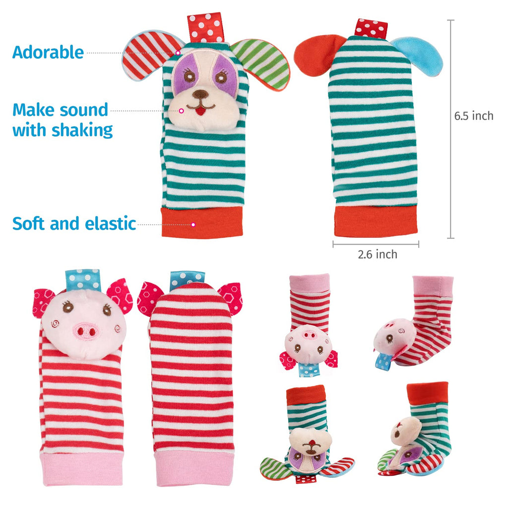 Baby Rattles Toys - Soft Hanging, Handheld & Foot Sock Rattles Set - Plush Stuffed Infant Toys for 0-3, 3-6, 6-12 Months - Newborn Gift