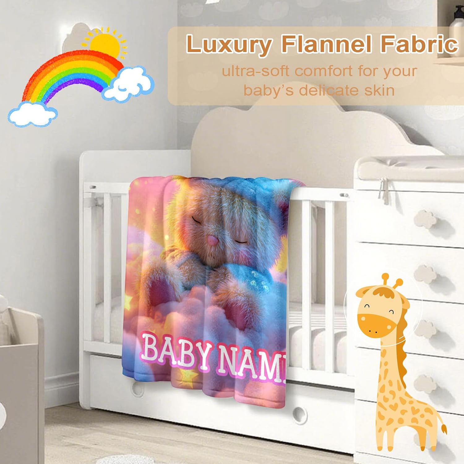 Ship Next Day, Personalized Baby Blanket – Printed in USA, Custom Baby Blanket for Boys & Girls, Baby Blanket with Name, Baby Shower, Easter, Christmas, Birthday Newborn & Toddler Gifts, Baby Gifts