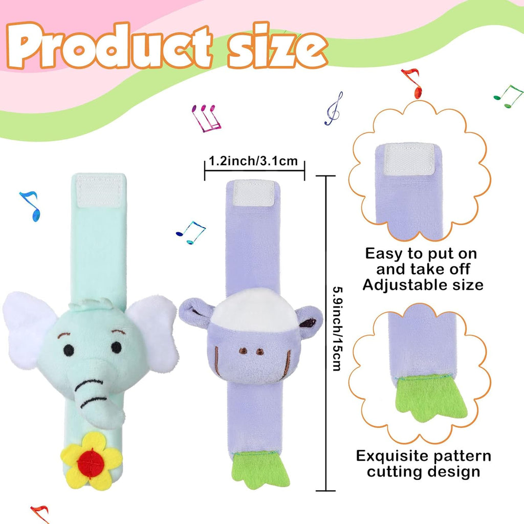 4 Pieces Baby Wrist Rattles Animal Pattern Newborn Foot Rattles Toy for 0-12 Months Babies Boy Girl Infant Birthday Gifts Educational Toys, 4 Designs (Sheep, Dog, Chick, Monkey)
