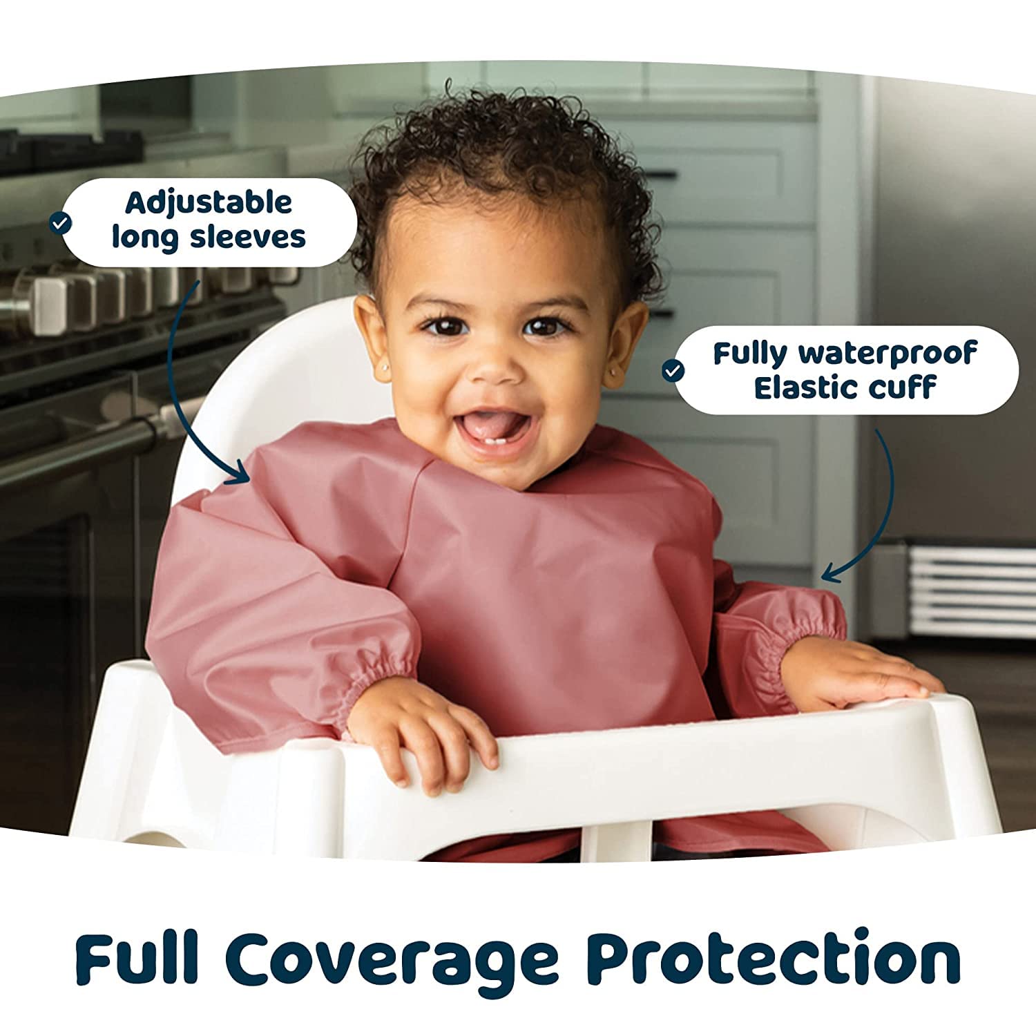 Tiny Twinkle Mess Proof Baby Bibs, 2pk Waterproof Smock Baby Bibs for Eating, Machine Washable Long Sleeve Bibs, Baby Led Weaning, Toddler Bibs, BLW Supplies (Taupe Lilac, Large 2-4 Years)