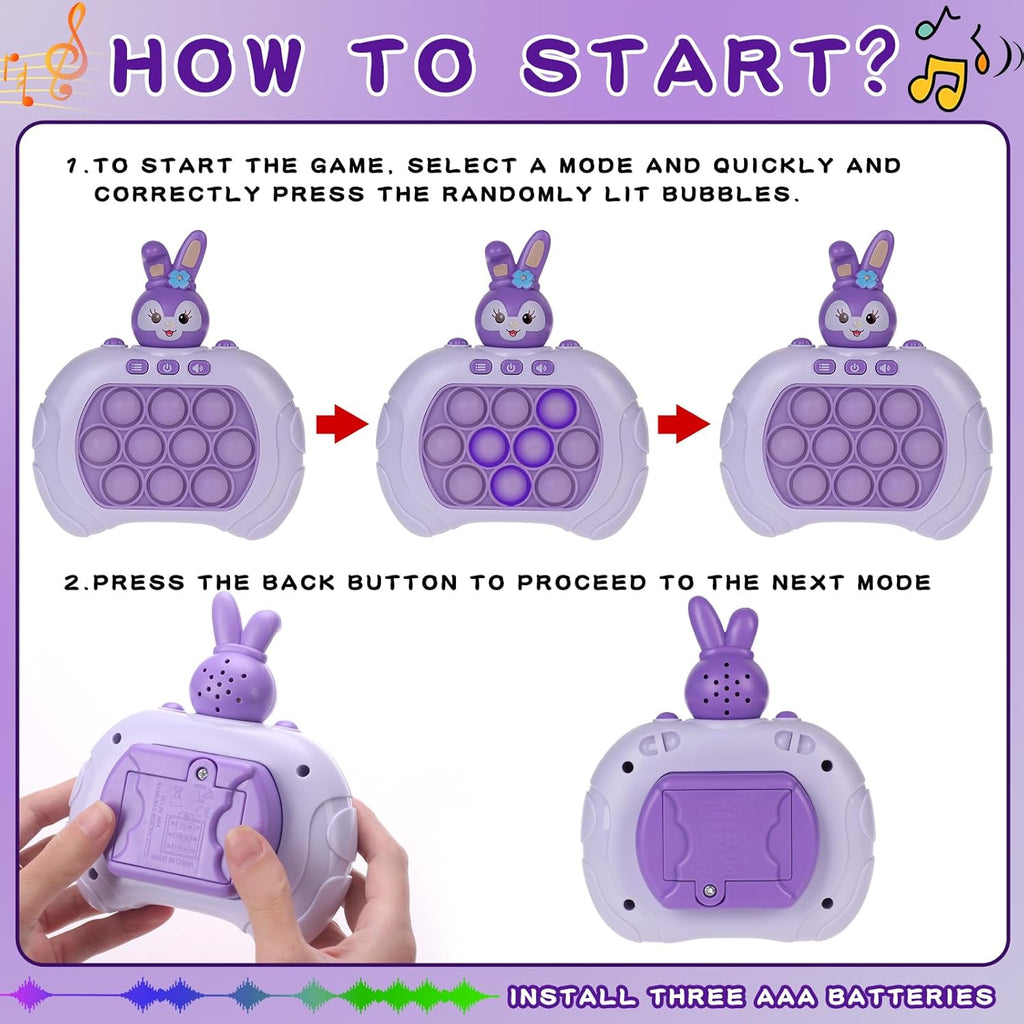 Fast Push Game Pop Fidget Toys for Kids, Fast Push Bubble Game, Quick Push Pop Game for Boys & Girls Age 3-12, Handheld Puzzle Game Sensory Toys Relaxation and Decompression (Purple Rabbit)