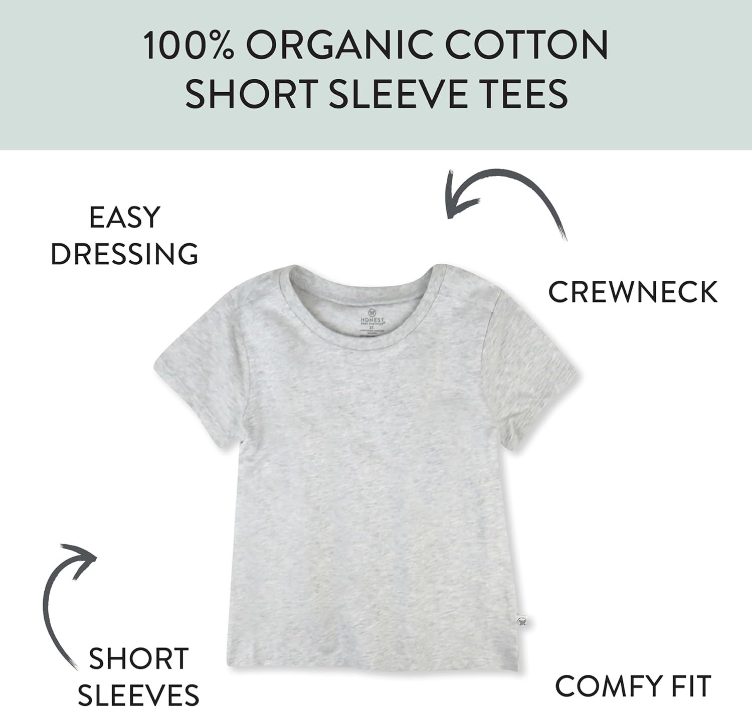 HonestBaby 10-Pack Short Sleeve T-shirts 100% Organic Cotton Baby, Toddler, Little Kids, Boys, Girls, Unisex