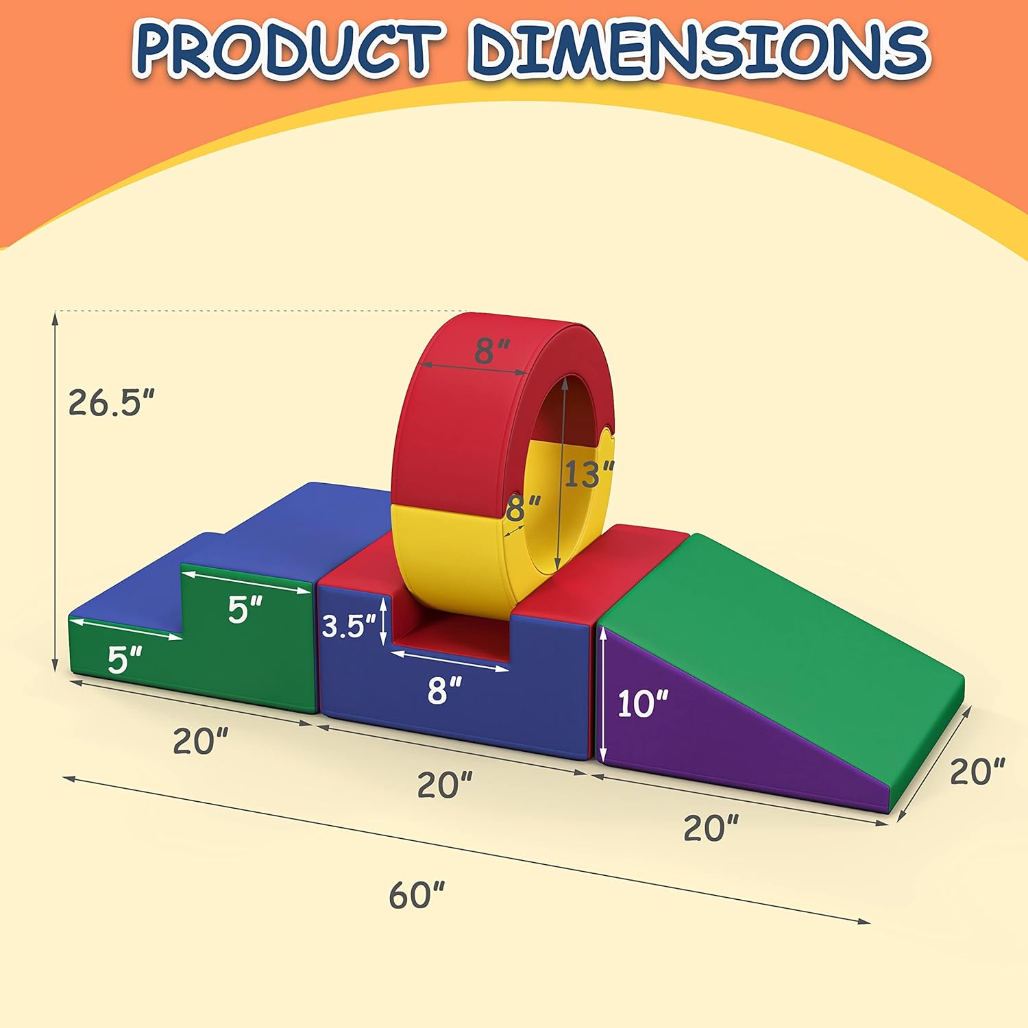 Foam Climbing Toys for Toddlers,4 Pcs Climb & Crawl Soft Play Set for Kids, Safe Indoor Tunnel for Toddler Gym with Pad,Easy to Clean