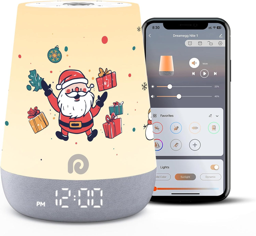 Dreamegg Nite 1 - Baby Sound Machine, Sleep Trainer, Night Light for Kids, Ok to Wake Alarm Clock, 34 Soothing Sounds, App Control, White Noise Sound Machine for Baby Kids Toddler Nursery(Cozy Xmas)