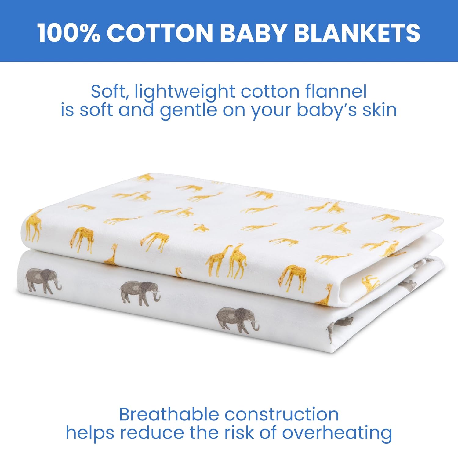 Delta Children 100% Cotton Flannel Baby Receiving Blankets for Girls and Boys – 30x30 Inches (Pack of 2), Safari Friends