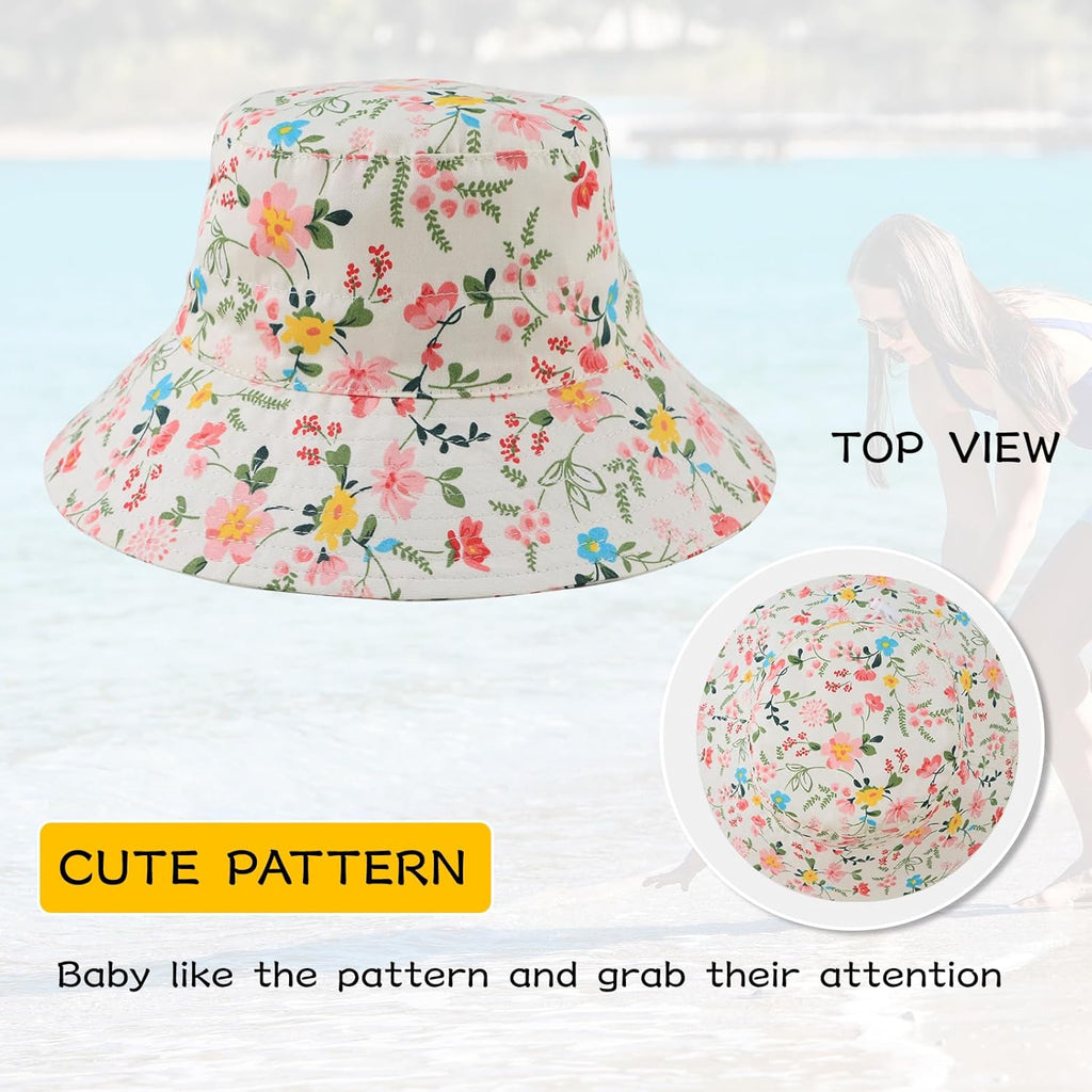 Peecabe Summer Baby Sun Hat for Boys Girls UPF 50+ Wide Brim Toddle Bucket Hat Adjustable Baby Beach Cap 0-8 Years