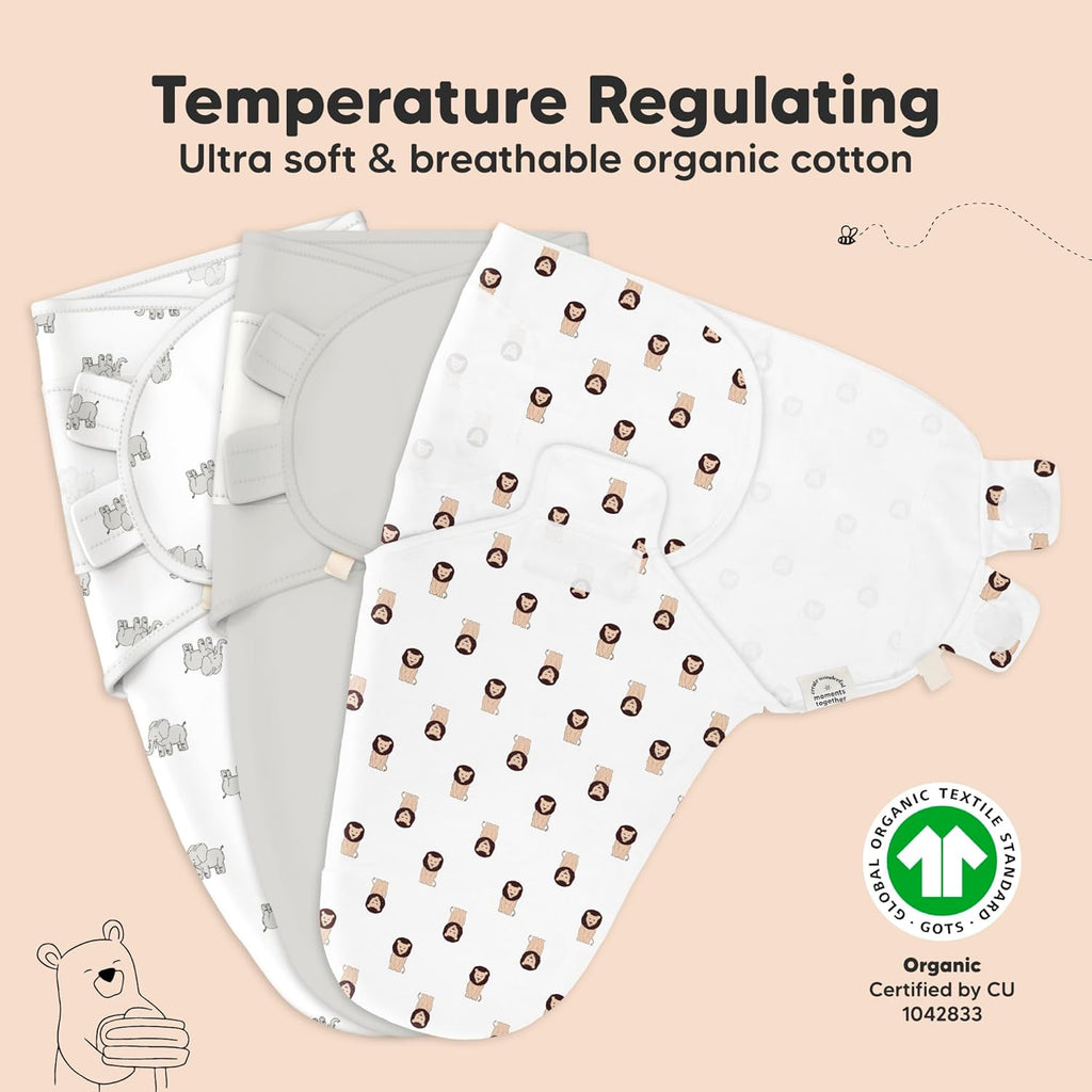 3-Pack Organic Baby Swaddle Sleep Sacks - Swaddles for Newborns, Infant 0-3 Months, Baby Girls, Boys, Soft & Snug Newborn Sleep Sack, Nursery Swaddling Blankets (The Wild 2)