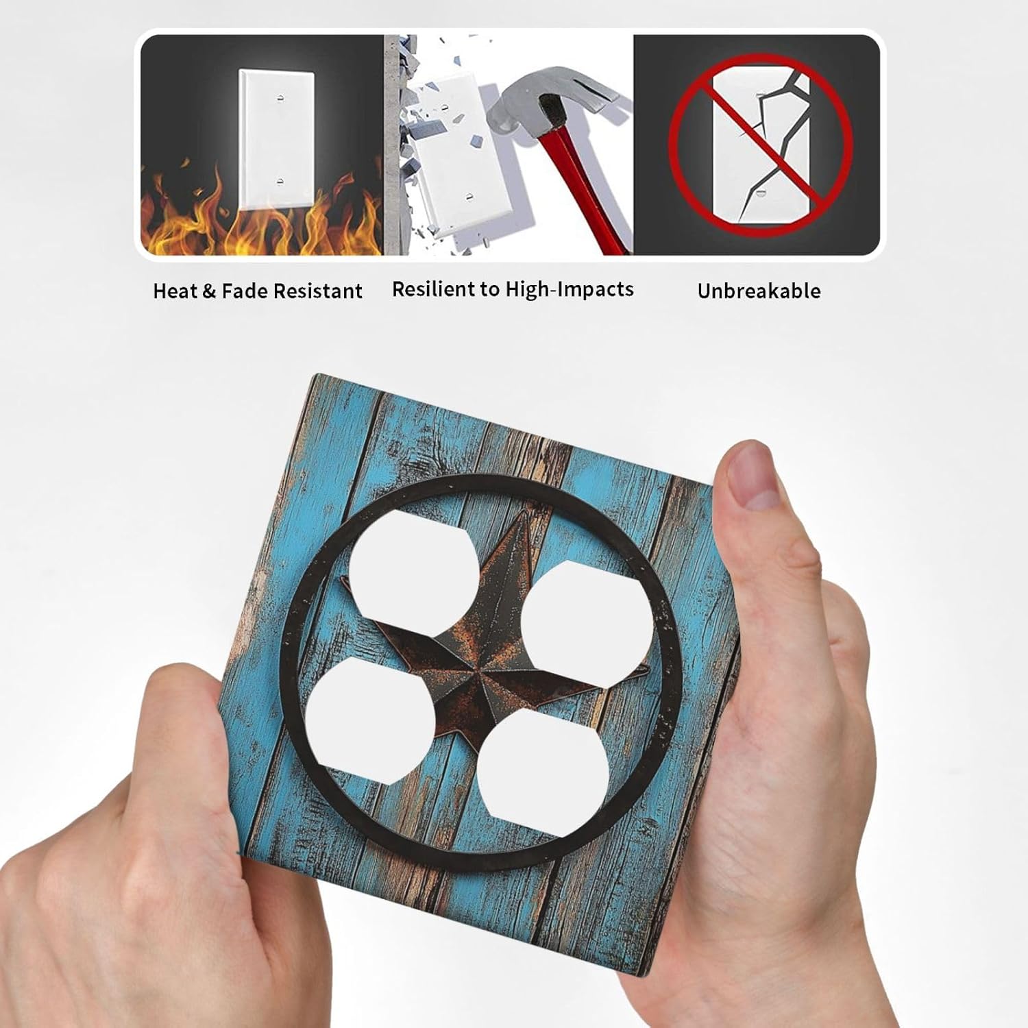 Outlet Covers Rustic Wood Country Barn Texas Star On Teal 2 Gang Double Duplex Decorative Light Switch Covers Electrical Wallplates Socket Faceplate For Farmhouse Cabin Decor