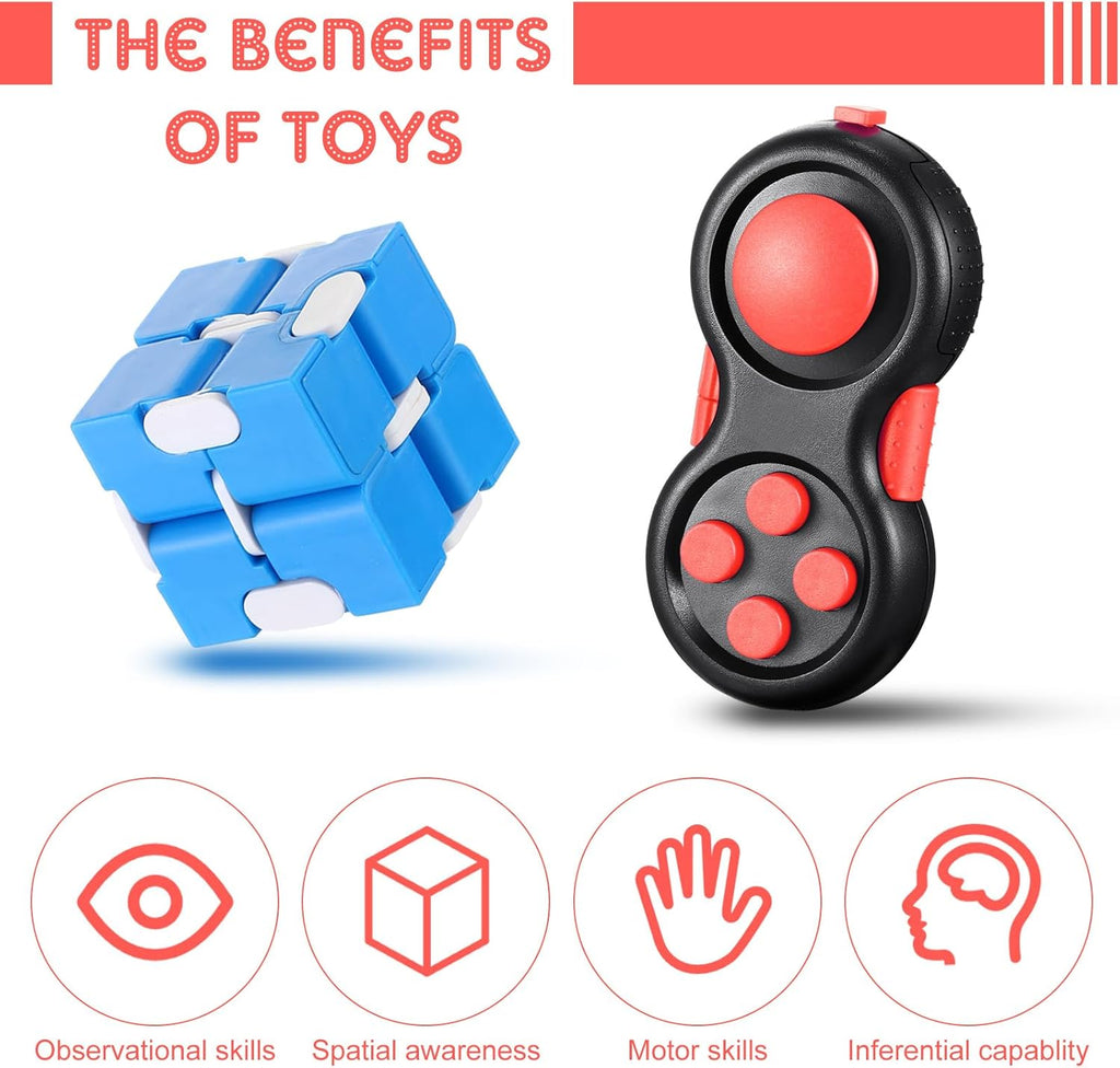 Junkin 24 Pcs Bulk Fidget Pad Controller and Cube Toys Party Favors Mini Blocks Game Controller for Anxiety and Stress Relief Birthday Return Gifts Stocking Stuffers for Boy and Girl