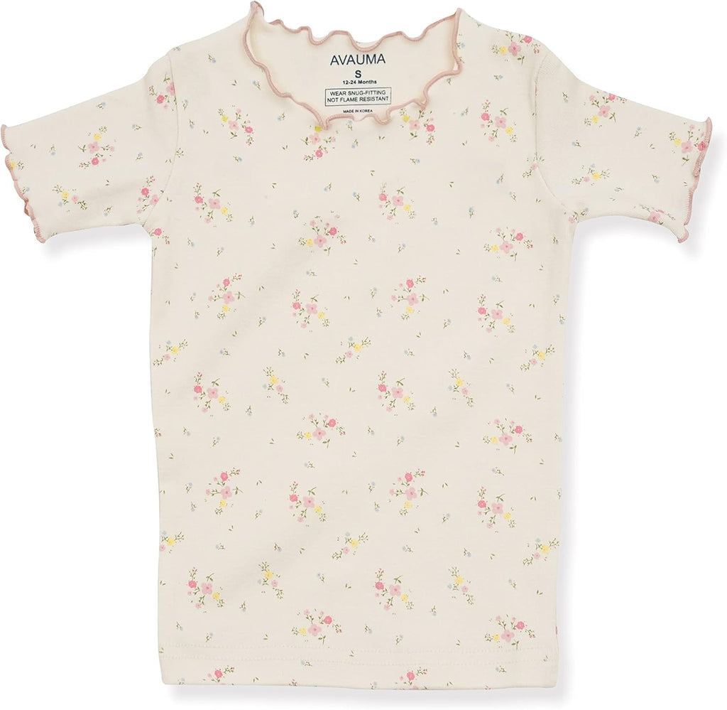 AVAUMA Baby Boy Girl Pajama Set 6M-7T Kids Cute Toddler Snug fit Flower Pattern Design Pjs Cotton Sleepwear Ruffled Shirring