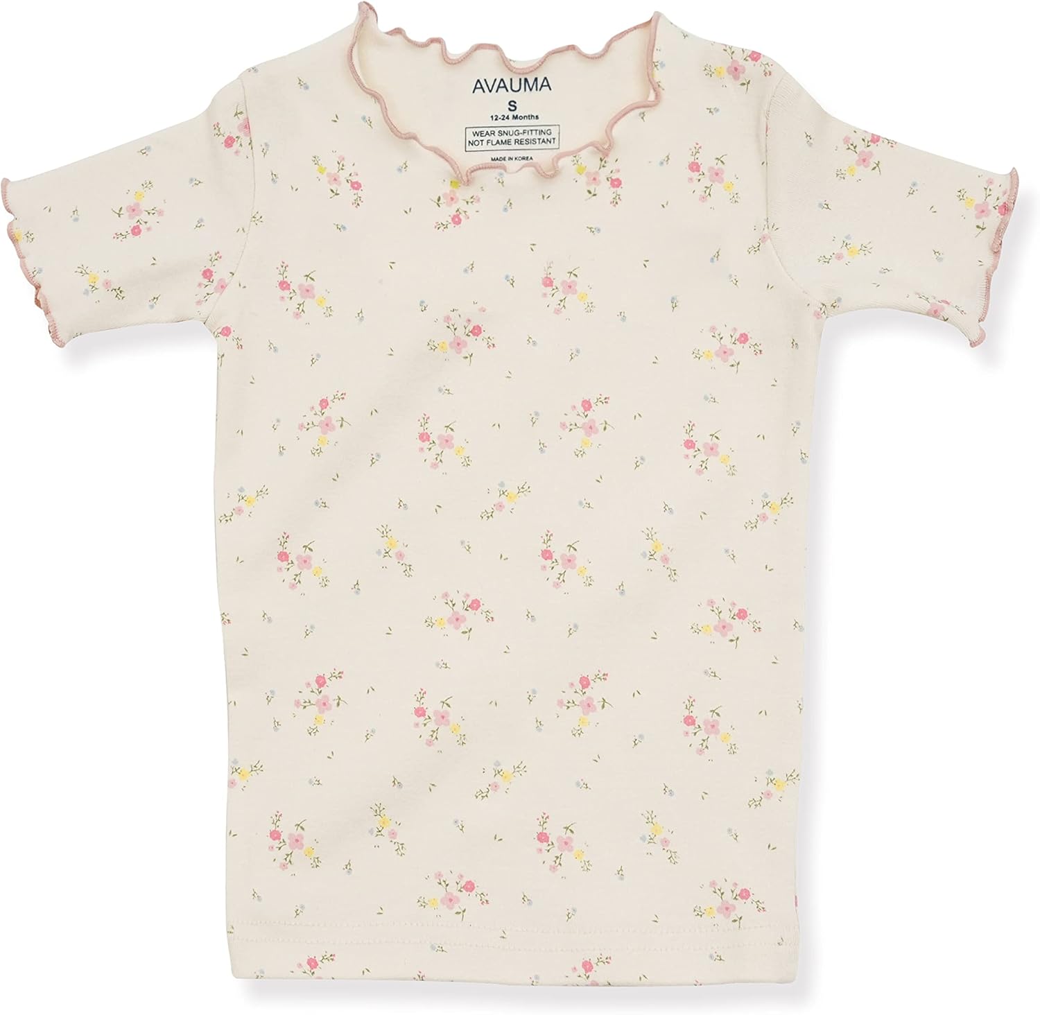 AVAUMA Baby Boy Girl Pajama Set 6M-7T Kids Cute Toddler Snug fit Flower Pattern Design Pjs Cotton Sleepwear Ruffled Shirring