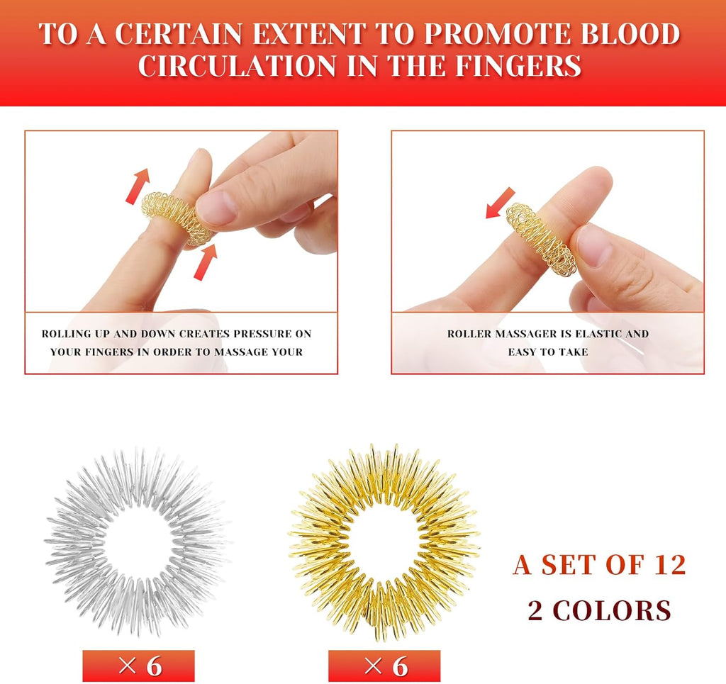 12 Pcs Fidget Rings Acupressure Rings Sensory Rings Trichotillomania Fidget Toys Stress Relief Toys Set Sensory Fidget Massager Ring for Fingers Stress Anxiety Relief(Silver and Gold)