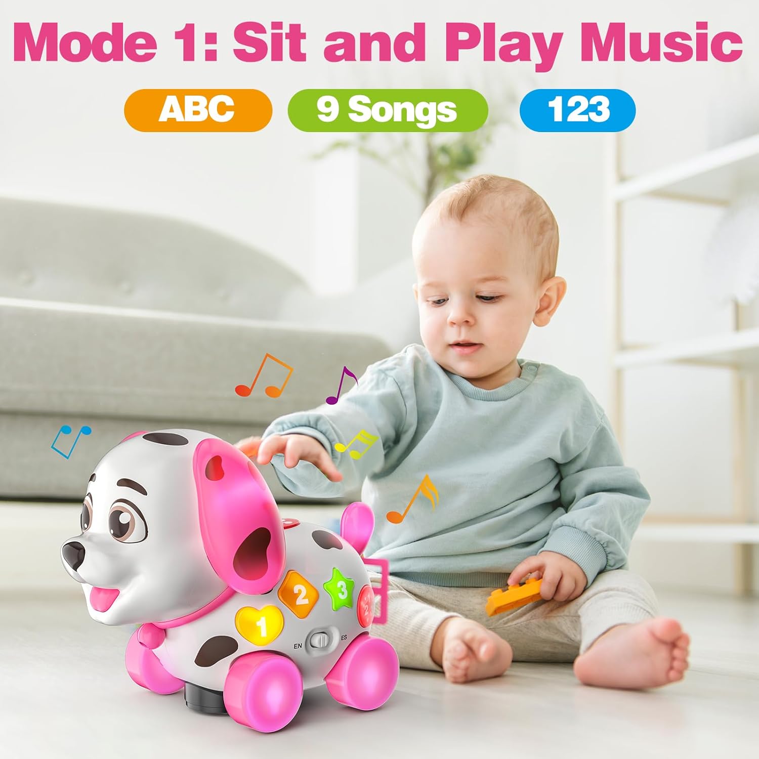 3-in-1 Musical Puppy Toys for 1 Year Old Girl Gift, Educational Baby Toy 6-12-18 Month, 1st Birthday Gift for 1 Year Old Girl Boy, First Bilingual Present for 7 8 9 10 Month Infant (Pink)
