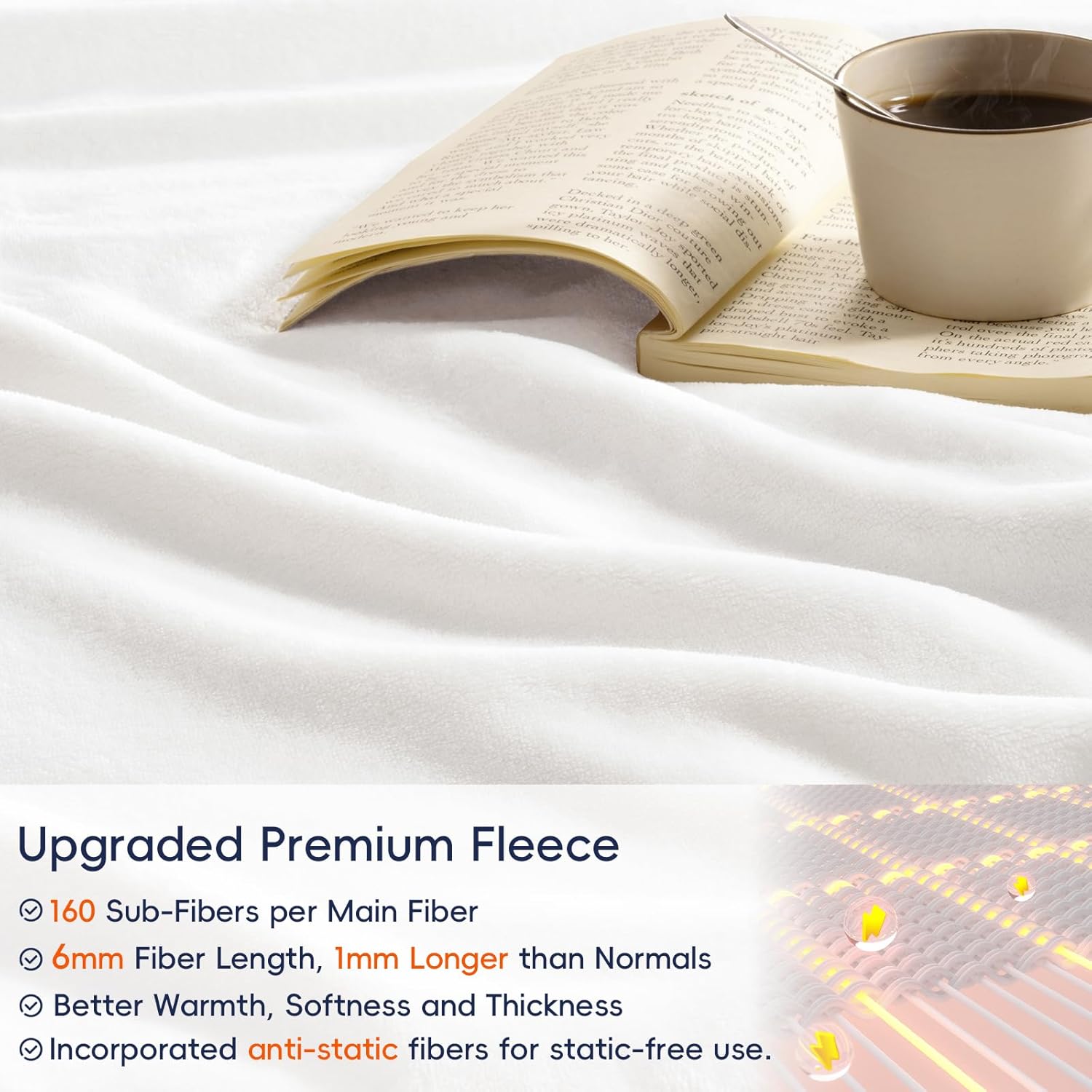 PHF Ultra Soft Fleece Blanket Queen Size, No Shed No Pilling Luxury Plush Cozy 300GSM Lightweight Blanket for Bed, Couch, Chair, Sofa Suitable for All Season, 90" x 90", White