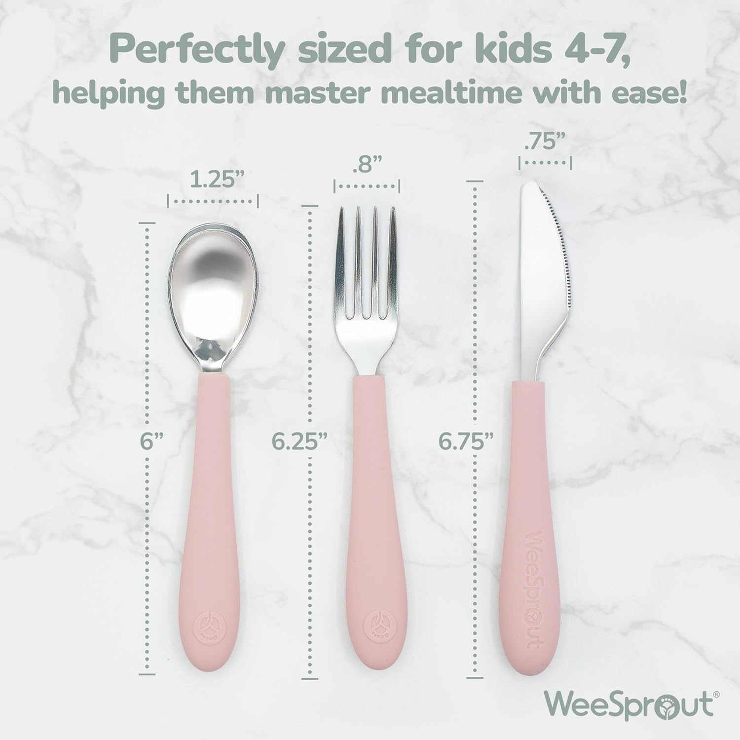 Kids Stainless Steel Utensils Set - Premium 18/8 Grade Silverware Kit - 2 Spoons, 2 Forks, and 2 Knives for Ages 4-7 - Silicone Easy-Grip Handles - Children Flatware Cutlery (Matte - Green, Blue)