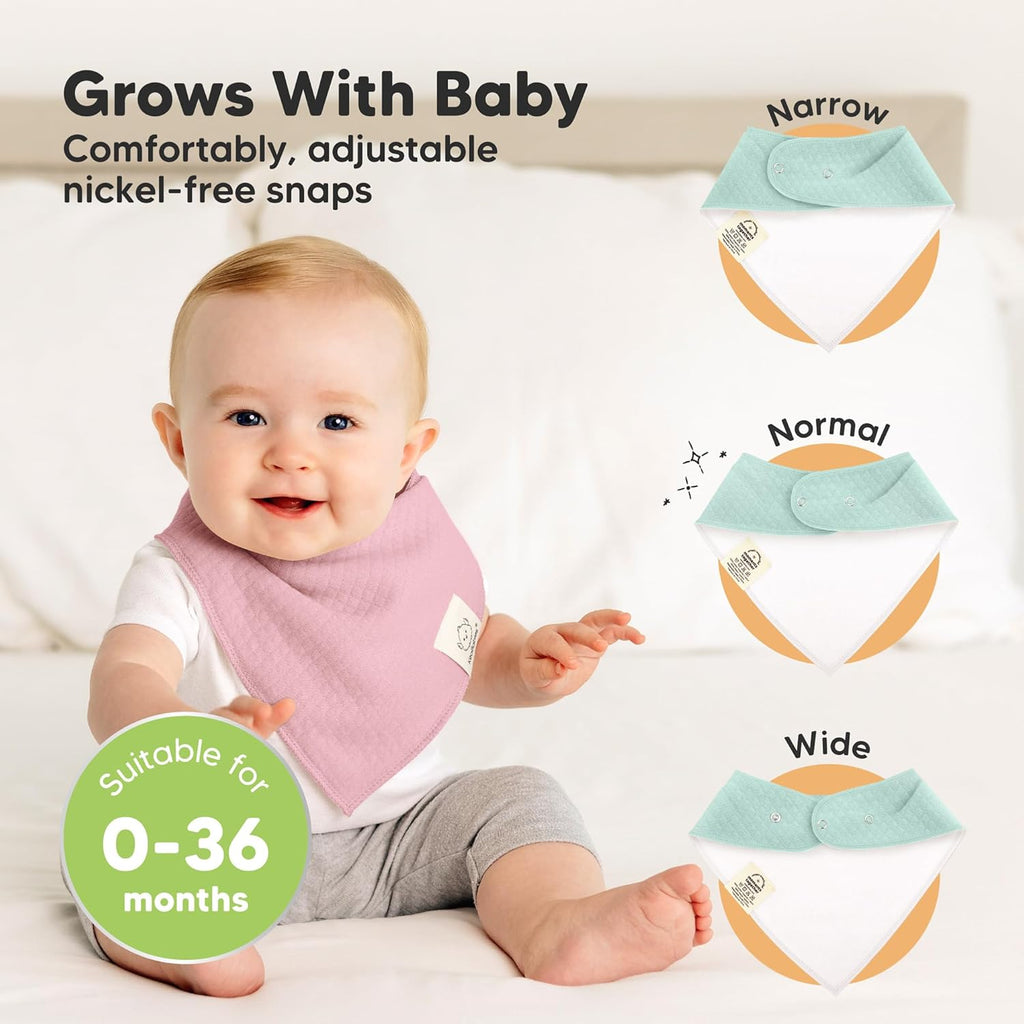 KeaBabies 8-Pack Bandana Bibs for Baby Girls, Boys - Organic Cotton Baby Bibs for Drooling & Teething Newborn, Toddler, Infant 0-36 Months, Extra Soft, Absorbent Cloth with Snaps (Muted Pastel)