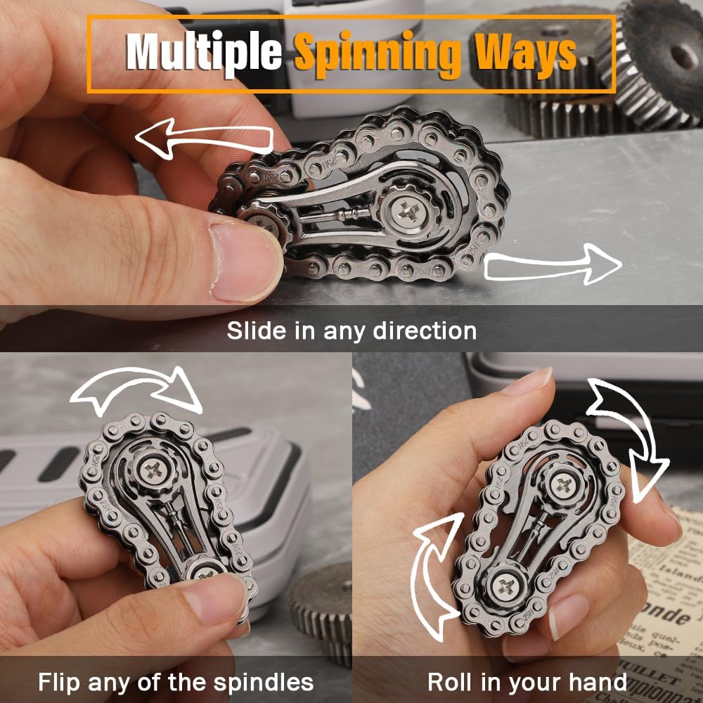 Cool Sprockets Fidget Chain, Hand Roller Toys for Kids Adults, Metal Transformable Sensory Bike Chain Gears, EDC Novelty Stress Relief Desk Office Easter Birthday Gift for Boys Girls Boyfriend Men