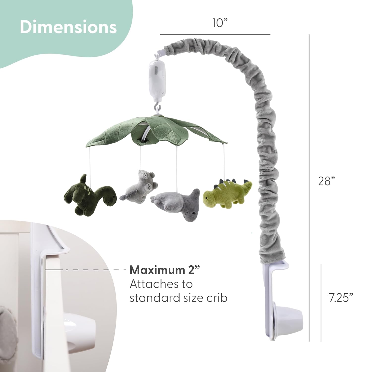 The Peanutshell Crib Mobile for Boys or Girls - Grey and Green Camo Musical Baby Crib Mobile with 12 Lullabies, Dino Baby Dinosaur Nursery Decor