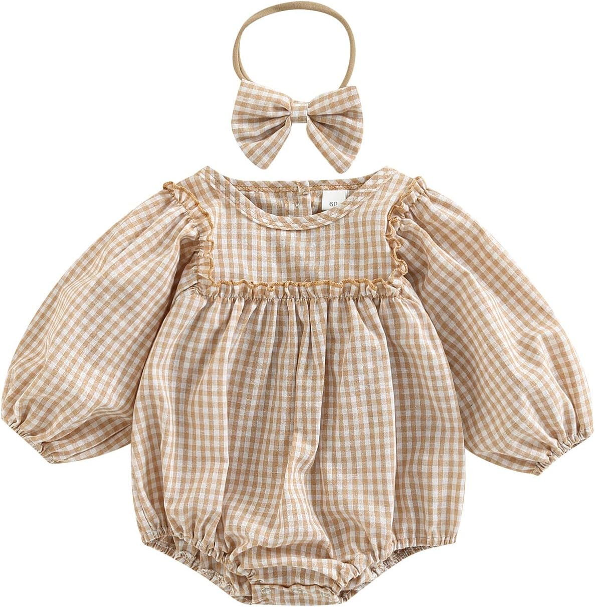 Douhoow Infant Baby Girl Plaid Romper Baby Sweatshirt Romper Ruffle Festival Clothes Fall Winter Outfits with Headband