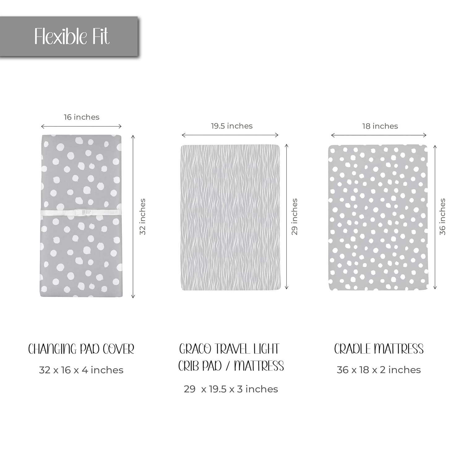 Changing Pad Cover Set | Cradle Sheet 2 Pack 100% Jersey Cotton Grey Abstract Stripes and Dots by Ely's & Co