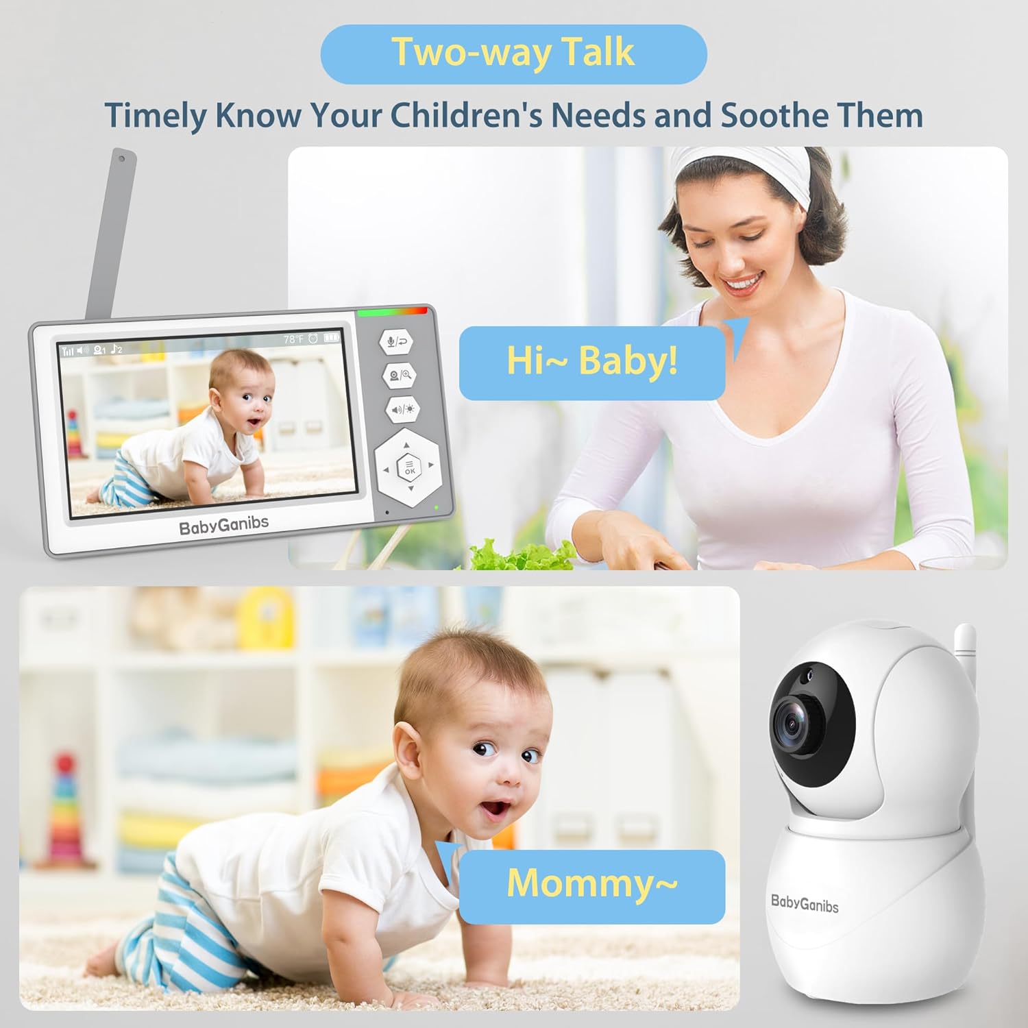 Baby Monitor with Camera and Audio, 4.3'' Video Baby Monitor with 1000ft Long Range and 30-Hour Battery, No WiFi,Night Vision, ECO Mode, 2-Way Talk