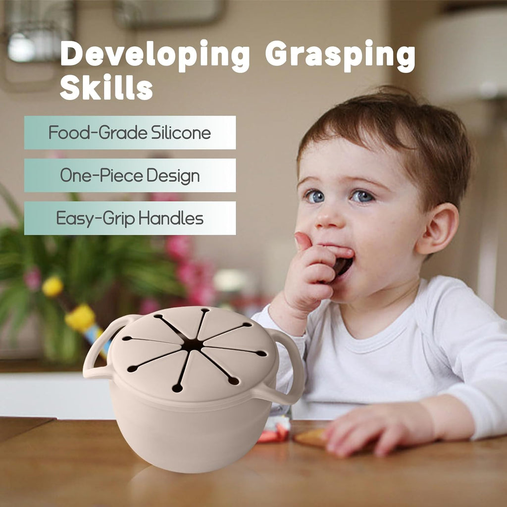 Snack Cups for Toddlers Spill Proof,Baby Snack Containers,Collapsible Food Grade Silicone Snack Cup,Dishwasher Safe and BPA Free,Set Of 2,13 Oz,Grey