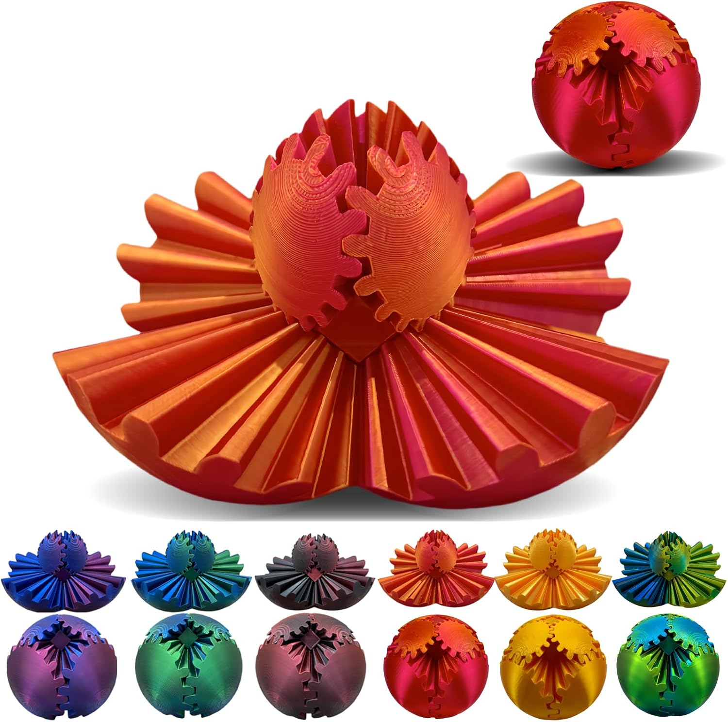 Gear Ball 3D Printed, The Steampunk Whirling Wonder Fidget Ball Toy, Gear Ball 3D Model Cube Fidget Toy, Funny Stress & Anxiety Relaxing Fidget Toy for Adults & Kids (Blue&Pink)