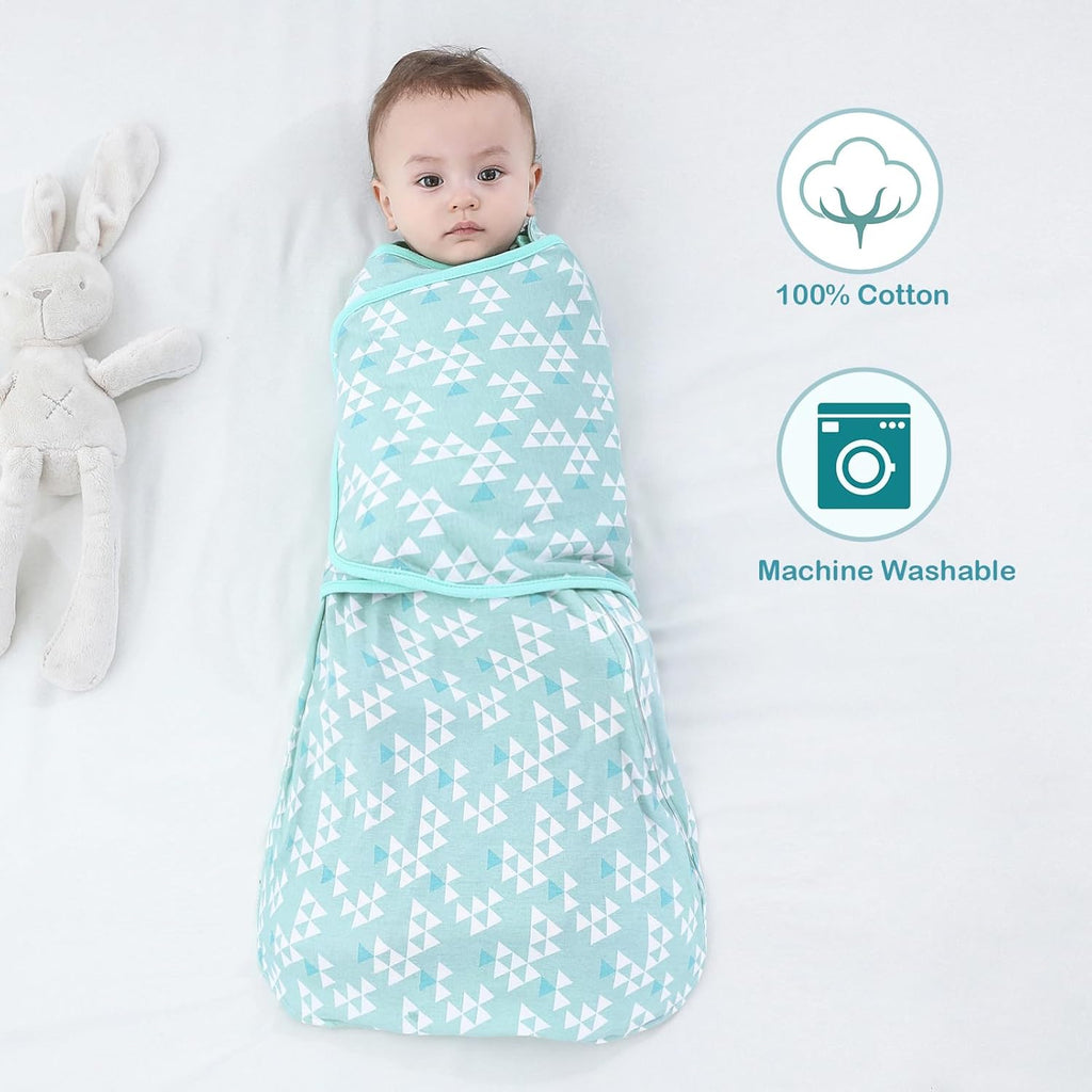 Baby Sleep sack Swaddle,Sleep Sack 3-6 Months,3-Way Adjustable Wearable Transition Swaddles Blanket Boy And Girl,100% Cotton,TOG 1.0(Green)