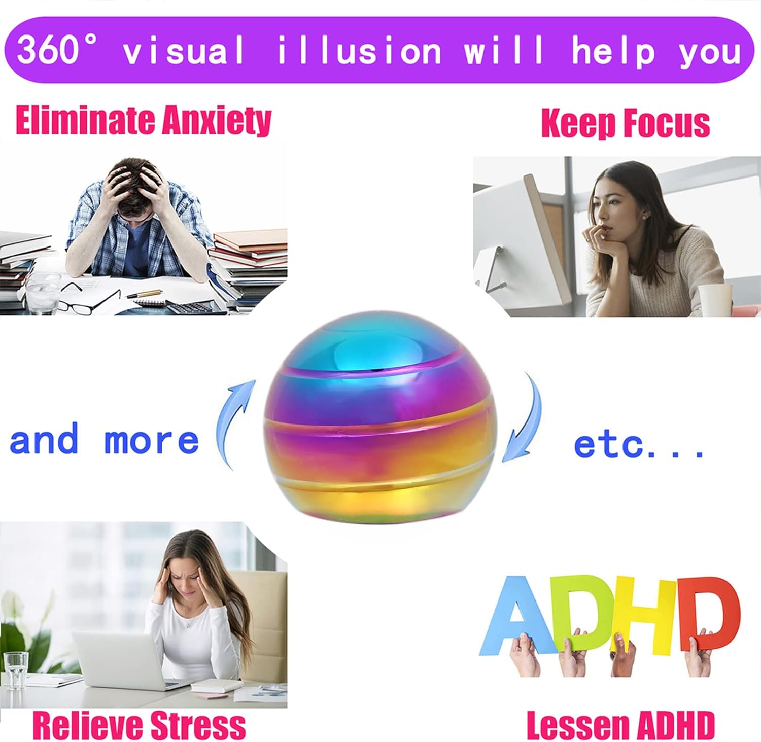 Desk-Fidget-Kinetic-Toys Cool-Gadgets: Cool-Stuff Thing Game Toy for Adult Teen Children Kid, Optical-Illusion Stress Relief Gifts for Man Women Home Office School Christmas Spinning Up 180 Seconds