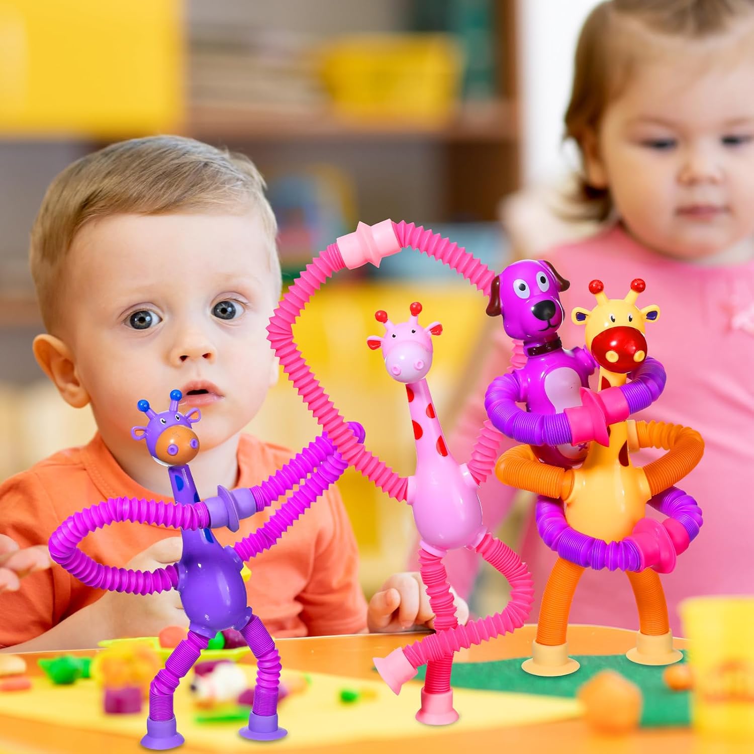 12 Pack Telescopic Suction Cup Toys, Sensory Toys Fidget Toys Fun Stocking Stuffers for Teens (Monkey Dog and Giraffe)