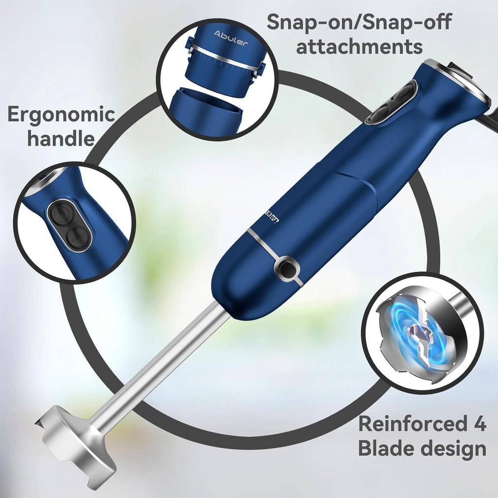 Immersion Blender Handheld 5 in 1 Hand Blender, 1000W Hand Mixer Stick, BPA-Free 12 Speed Handheld Blender 304 Stainless, Beaker, Chopper, Whisk and Milk Frother, Soup, Smoothies, Baby Food, Sauce