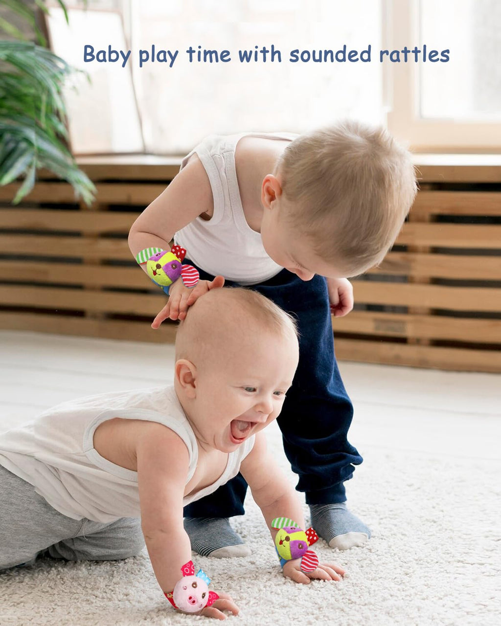 Soft Baby Rattle Toys Foot Finder Socks Wrists Rattles, Ankle Leg Hand Arm Bracelet Activity Rattle, Present Gift for Newborn Infant Babies Boy Girl Bebe 4pcs