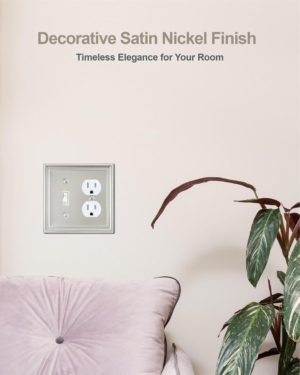 2-Pack Combination 1 Toggle/1 Duplex Wall Plate, Metal Switch Plate and Outlet Cover, Satin Nickel, Midsize, A035 Series