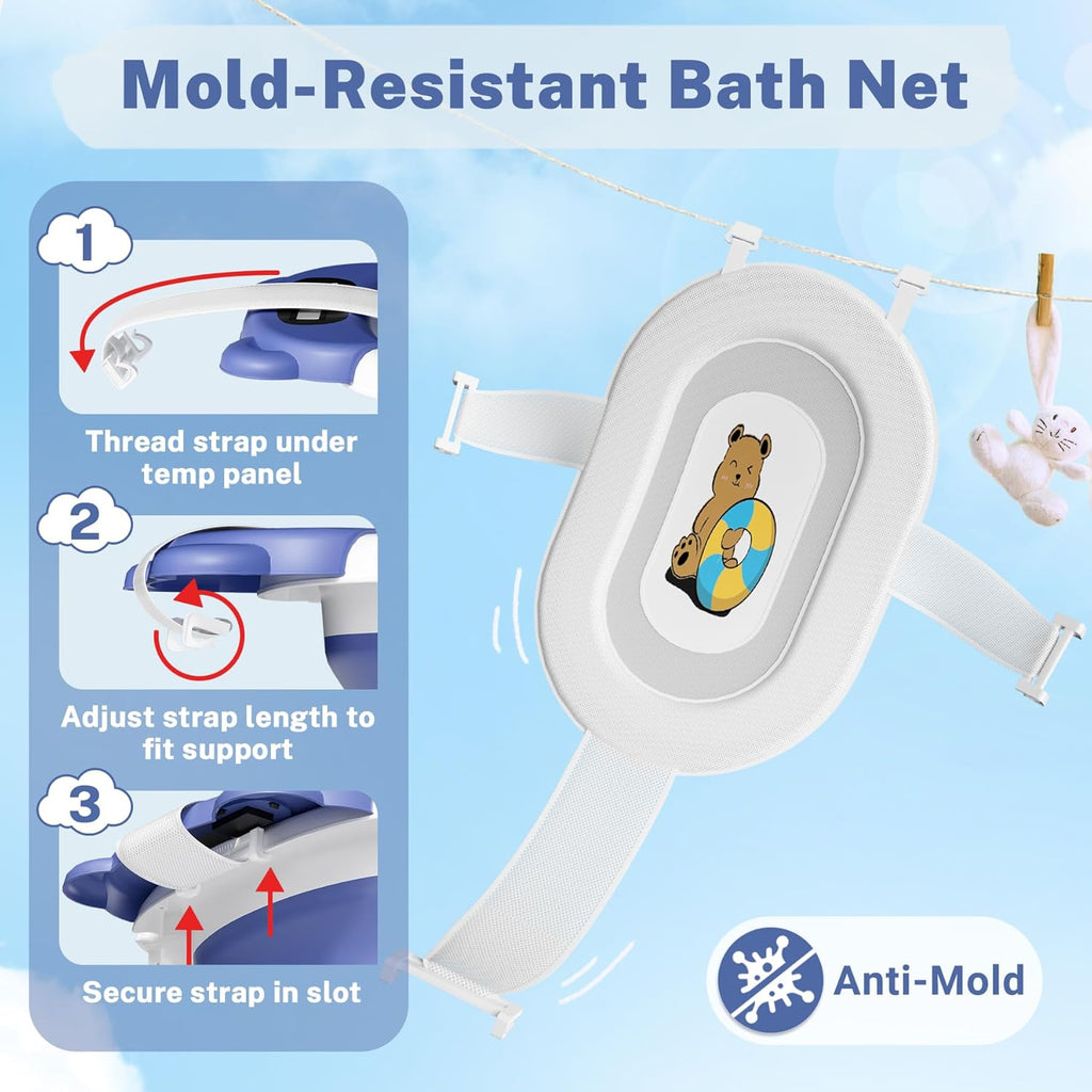 AVIDOR Baby Bathtub,Collapsible Bathtub for Newborn to Toddler,Durable Essential Infant Bath Tub,Portable Travel Baby Bathtub with Soft Cushion,No-Slip Hanging and Detachable Bathtub(Navy Blue)