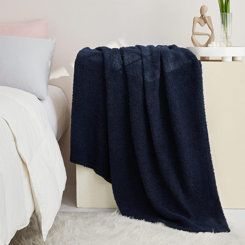 CYMULA Super Soft Knit Throw Blanket Twin Size Navy-Lightweight Plush Fuzzy Fluffy Warm Cozy Blankets and Throws for Sofa Bed All Season Use, 60x80 inches