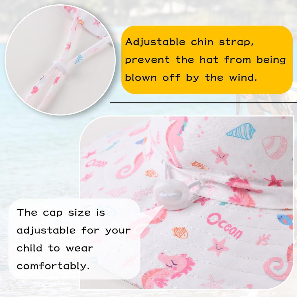 Peecabe Summer Baby Sun Hat for Boys Girls UPF 50+ Wide Brim Toddle Bucket Hat Adjustable Baby Beach Cap 0-8 Years