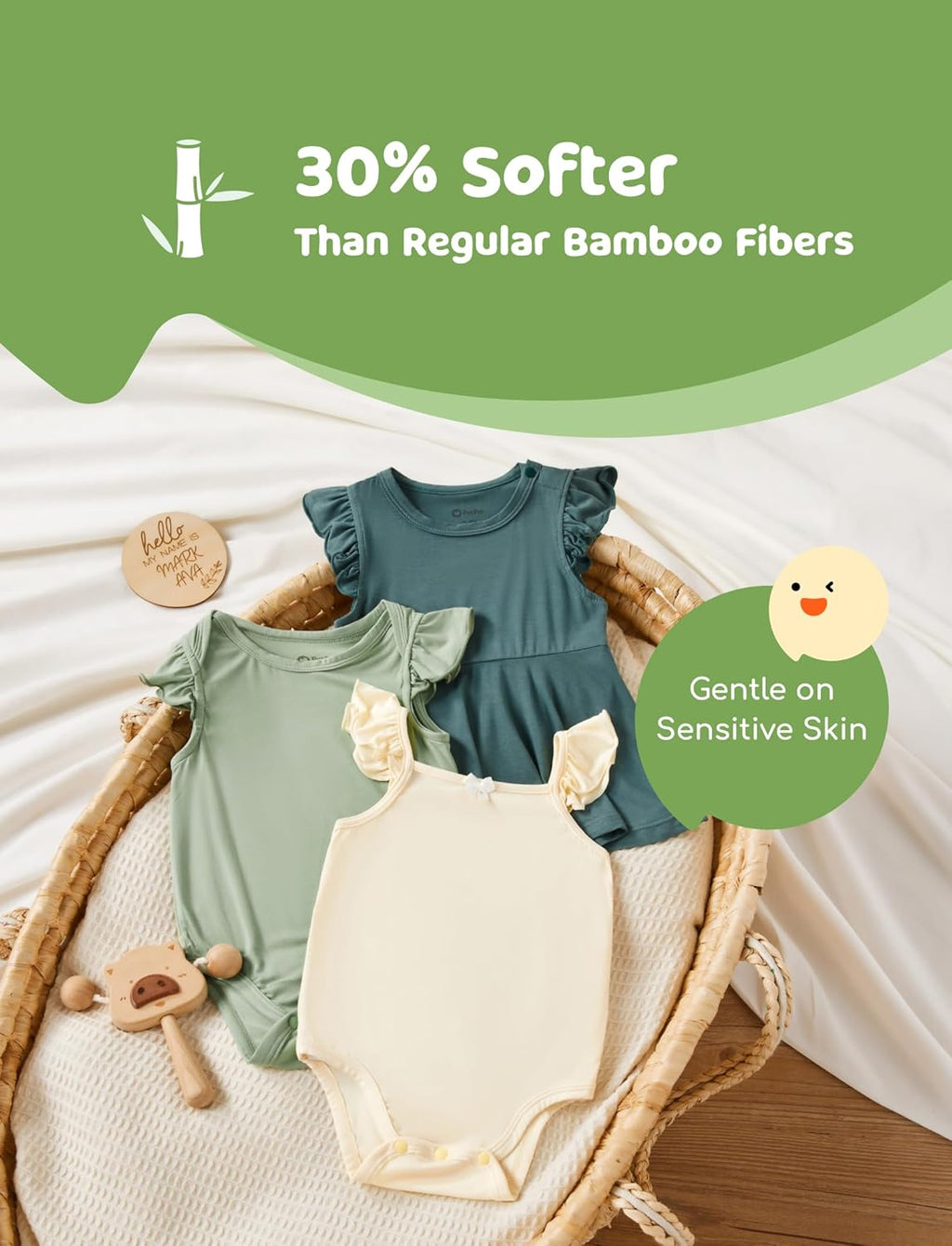 PATPAT Baby Girl Bodysuits - Soft Bamboo Viscose - Flutter Sleeves Cute Dress - Newborn Infant Summer Clothes - 3 Pack