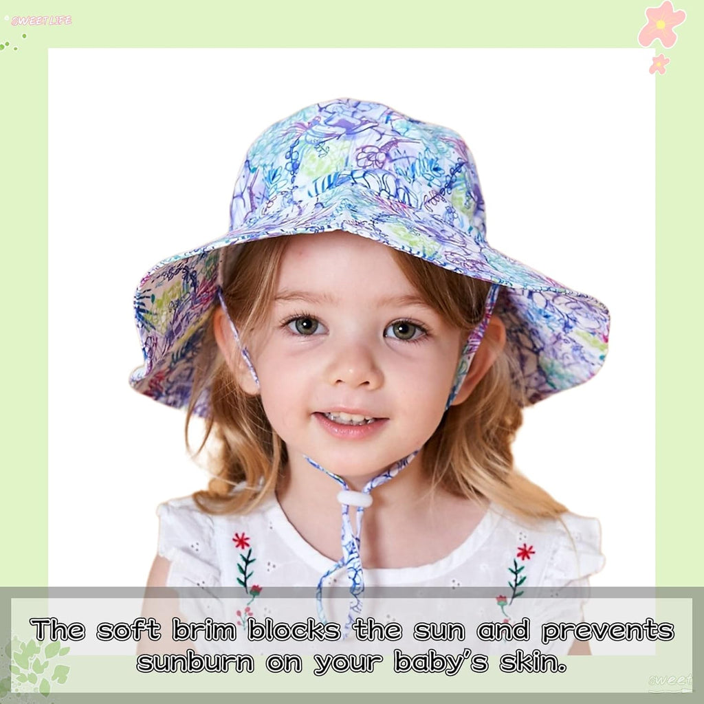 Peecabe Summer Baby Sun Hat for Boys Girls UPF 50+ Wide Brim Toddle Bucket Hat Adjustable Baby Beach Cap 0-8 Years