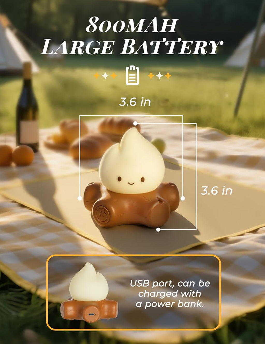 Fake Campfire Lamp, Ambient Lighting, Desk Accessories, Portable Rechargeable Night Light, Candlelight Mode Mood Lighting, Bedroom, Desktop, Camping Decor, Cute Gifts